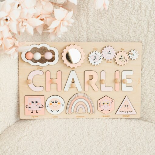 Personalized Montessori Busy Board Educational Shape Puzzle for Toddlers, Engraved with Name - Image 6
