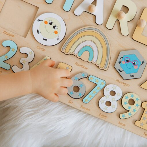 Personalized Montessori Busy Board Educational Shape Puzzle for Toddlers, Engraved with Name - Image 4