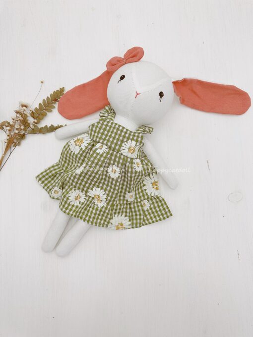 Adorable Handmade Bunny Rabbit Doll with Green Daisy Dress A Perfect Gift for Birthdays and Special Occasions - Image 2