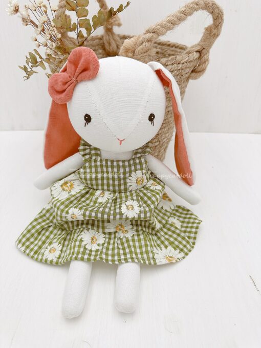 Adorable Handmade Bunny Rabbit Doll with Green Daisy Dress A Perfect Gift for Birthdays and Special Occasions - Image 3