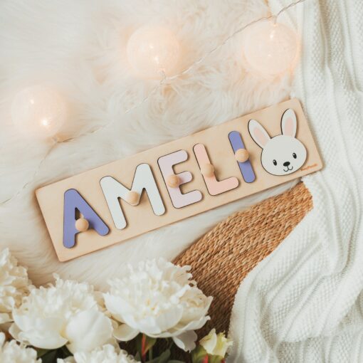 Personalized Safari Animal Name Puzzle Educational Montessori Toy for Toddlers, Custom Baby Shower or First Christmas Gift - Image 3