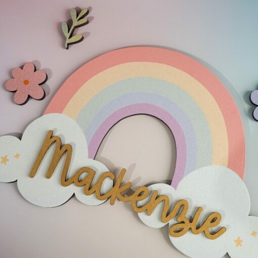 Enchanting Rainbow Haven Personalized Wooden Name Sign for a Magical Nursery - Image 4