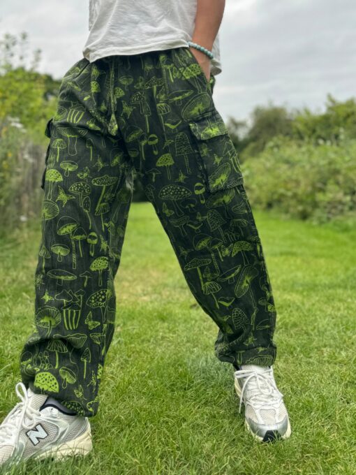 Groovy Mushroom-Printed Hippie Trousers Eco-Conscious Festival Wear for Free Spirits - Image 3
