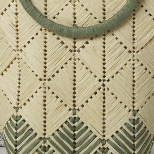 Ninlil Woven Raffia Ring Handle Handbag - Cream and Olive Elegance for Every Occasion - Image 5