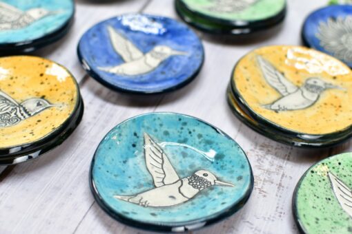 Hummingbird Ceramic Coffee Spoon Rest and Trinket Dish Handmade Stoneware Pottery Gift in Vibrant Hues - Image 2