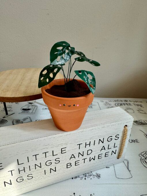Monstera Adansonii Swiss Cheese Plant in a 2" Pot | Handcrafted Mini Paper Plant with Hand-Painted Leaves | Perfect Houseplant - Image 4