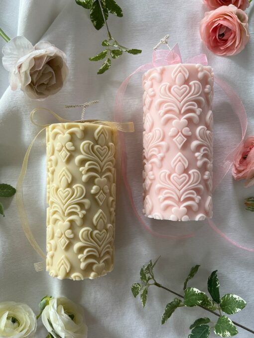 Illuminate Your Home with Timeless Elegance Exquisite Scrollwork Pillar Candle - Image 2