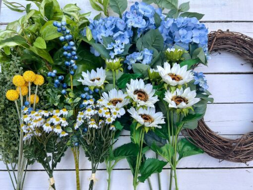 DIY Summer Wreath Kit Craft Your Own Hydrangea and Sunflower Masterpiece - Image 4