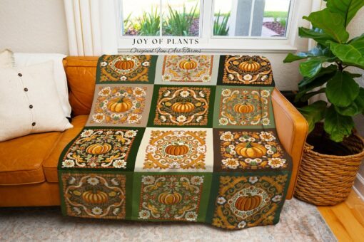 Cozy Autumn Vibes Retro Pumpkin Blanket for Whimsical Fall Decor - Image 3