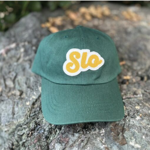Chainstitched San Luis Obispo SLO Design Patch Cotton Twill Dad Hat Cap - Dark Forest Green with Gold and Ivory | Central Coast CA - Image 2