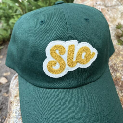 Chainstitched San Luis Obispo SLO Design Patch Cotton Twill Dad Hat Cap - Dark Forest Green with Gold and Ivory | Central Coast CA - Image 3