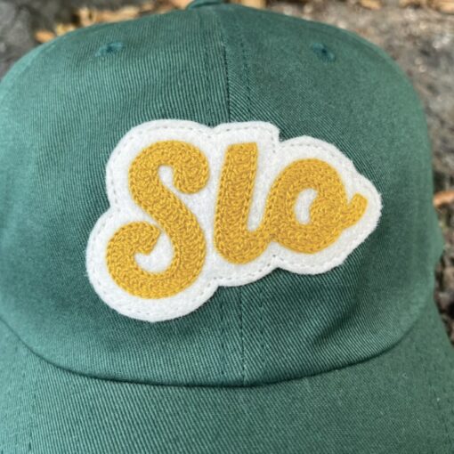 Chainstitched San Luis Obispo SLO Design Patch Cotton Twill Dad Hat Cap - Dark Forest Green with Gold and Ivory | Central Coast CA - Image 4