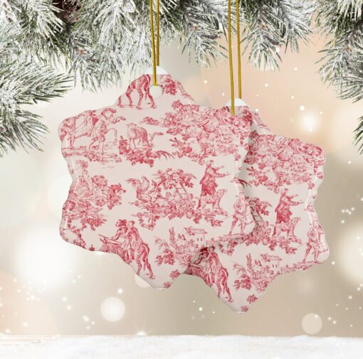 Toile De Juoy Ceramic Ornament Set Classic Red and White French Country Christmas Decor - Image 2