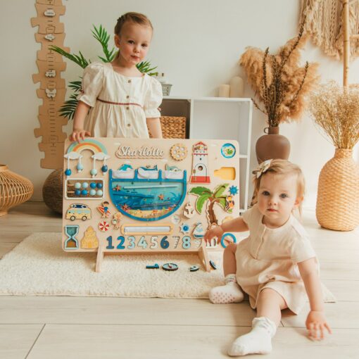 Personalized Woodland Busy Board Montessori-Inspired Sensory Toy for Baby Boys - Image 4