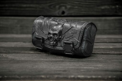 Skull-Emblazoned Leather Motorcycle Accessory Collection Fork Bag, Tool Bag, Front Bag, and Bar Bag - Image 3