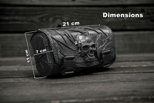 Skull-Emblazoned Leather Motorcycle Accessory Collection Fork Bag, Tool Bag, Front Bag, and Bar Bag - Image 2