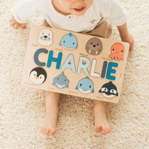 Personalized Safari Animal Name Puzzle Educational Montessori Toy for Toddlers, Custom Baby Shower or First Christmas Gift - Image 4