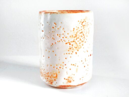 Exquisite 5.4oz Japanese Shino Ware Tea Cup Handcrafted Ceramic Masterpiece with Vibrant Orange and Red Accents - Image 3