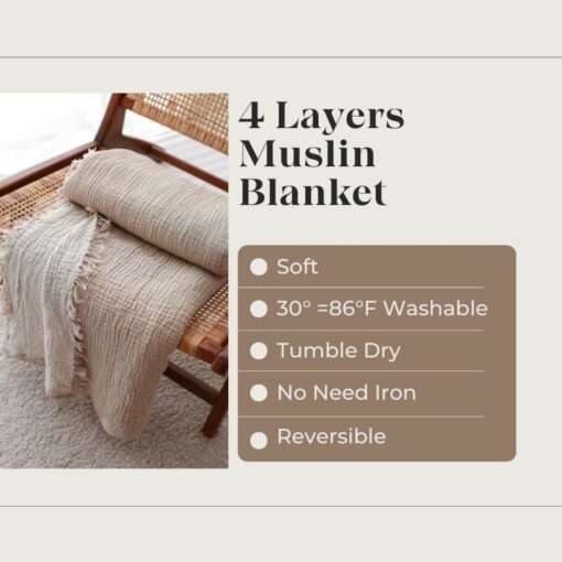Oversized King Muslin Bedspread Luxurious Gauze Cotton Throw Blanket for Summer Comfort - Image 2