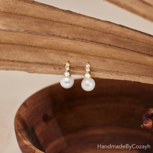 Shimmering Freshwater Pearl Drop Earrings with Diamond Accents A Bridal and Bridesmaid's Dream - Image 3