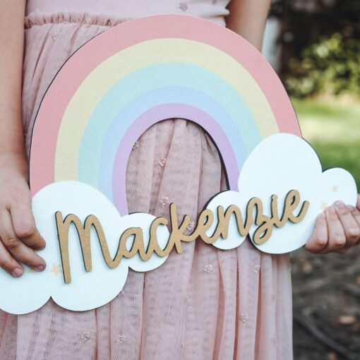 Enchanting Rainbow Haven Personalized Wooden Name Sign for a Magical Nursery - Image 2
