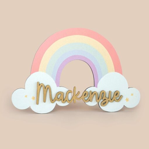 Enchanting Rainbow Haven Personalized Wooden Name Sign for a Magical Nursery - Image 3