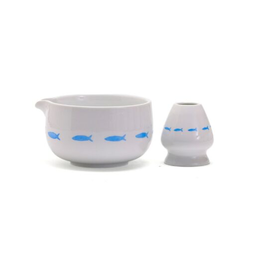 Exquisite Hand-Painted Fish Ceramic Matcha Bowl with Spout Elevate Your Tea Ceremony - Image 2