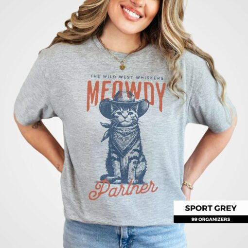 Howdy, Partner! Lasso Yourself the Wild West Whiskers Meowdy Partner Shirt - Image 2