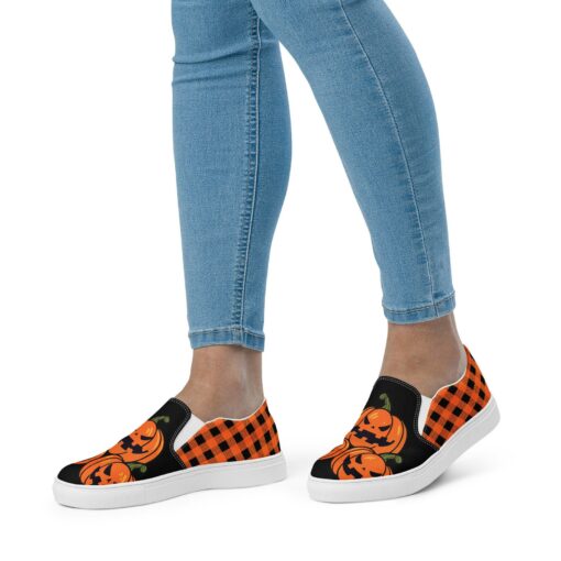 Festive Footwear for a Spooktacular Halloween Checkered and Jack-O-Lantern Canvas Slip-Ons - Image 2