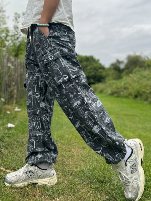 Groovy Mushroom-Printed Hippie Trousers Eco-Conscious Festival Wear for Free Spirits - Image 2