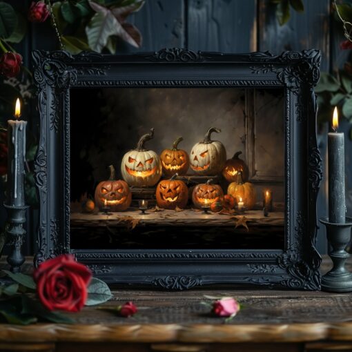 Vintage Spooky Halloween Pumpkins Wall Art Print Dark Cottagecore Gothic Decor - Image 2