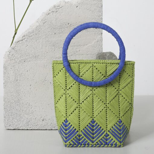 Ninlil Woven Raffia Ring Handle Handbag - Cream and Olive Elegance for Every Occasion - Image 2