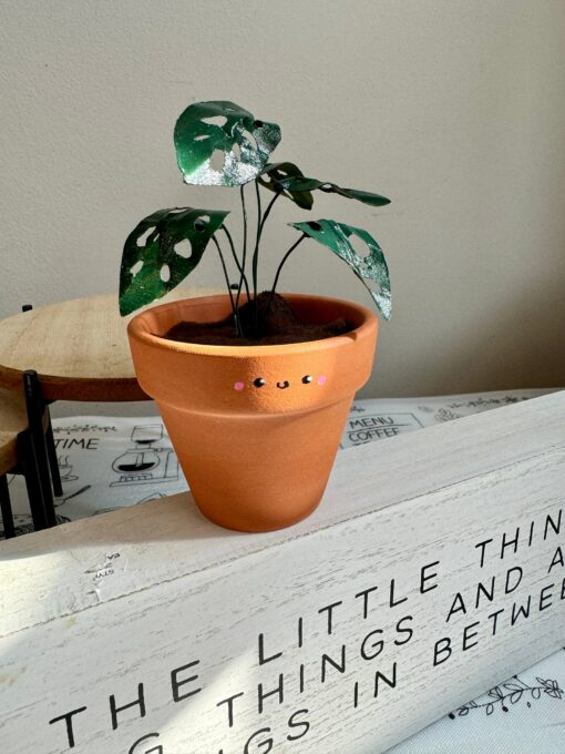 Monstera Adansonii Swiss Cheese Plant in a 2" Pot | Handcrafted Mini Paper Plant with Hand-Painted Leaves | Perfect Houseplant - Image 2