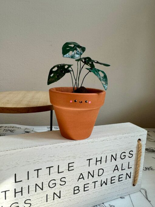 Monstera Adansonii Swiss Cheese Plant in a 2" Pot | Handcrafted Mini Paper Plant with Hand-Painted Leaves | Perfect Houseplant - Image 3