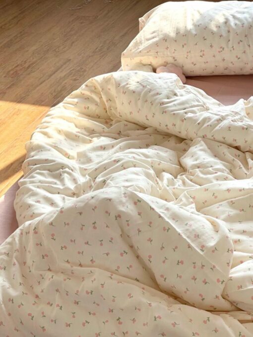 Coquette Pink Floral Duvet Cover and Pillowcases Elevate Your Bedroom with Double Gauze Cotton Comfort - Image 2