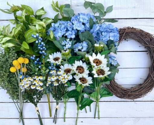 DIY Summer Wreath Kit Craft Your Own Hydrangea and Sunflower Masterpiece - Image 2