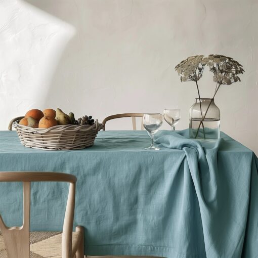 Azure Elegance Minimalist Linen Tablecloth for a Serene Dining Experience - Image 3