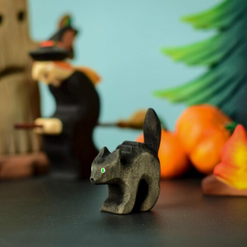 Handmade Wooden Scared Cat Figurine Eco-Friendly Waldorf Toy for Imaginative Play - Image 2