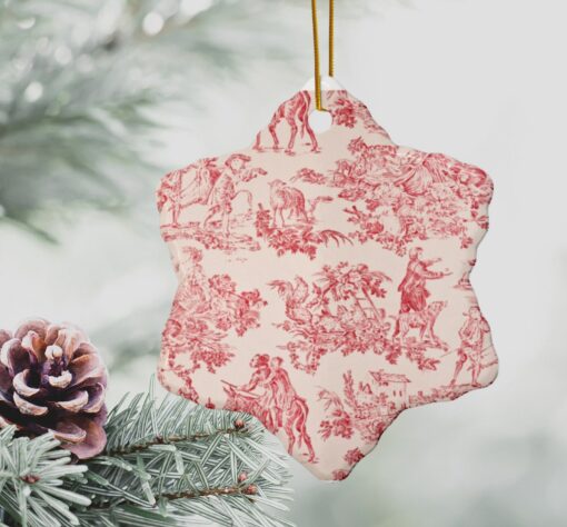 Toile De Juoy Ceramic Ornament Set Classic Red and White French Country Christmas Decor - Image 3