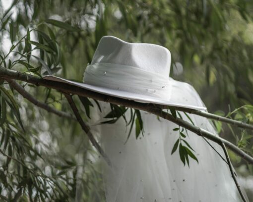 Timeless Bridal Elegance White Fedora and Ivory Rancher Hat with Pearl Accents - Image 5