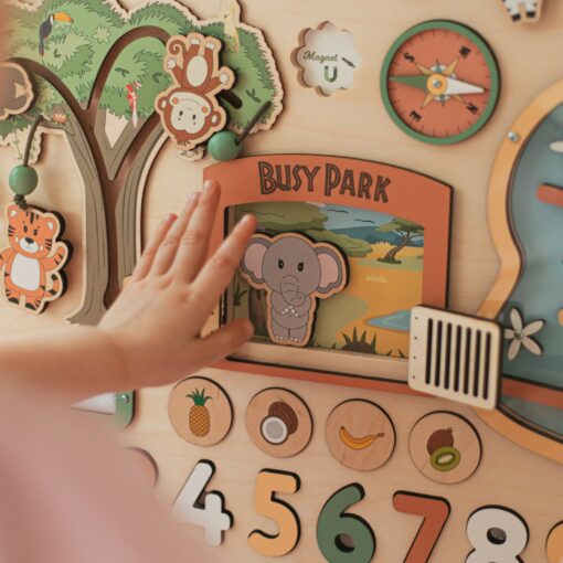Personalized Woodland Busy Board Montessori-Inspired Sensory Toy for Baby Boys - Image 6