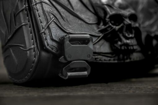 Skull-Emblazoned Leather Motorcycle Accessory Collection Fork Bag, Tool Bag, Front Bag, and Bar Bag - Image 4