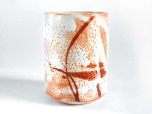 Exquisite 5.4oz Japanese Shino Ware Tea Cup Handcrafted Ceramic Masterpiece with Vibrant Orange and Red Accents - Image 2