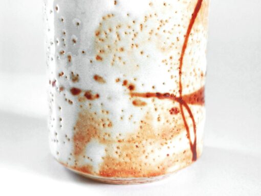 Exquisite 5.4oz Japanese Shino Ware Tea Cup Handcrafted Ceramic Masterpiece with Vibrant Orange and Red Accents - Image 4