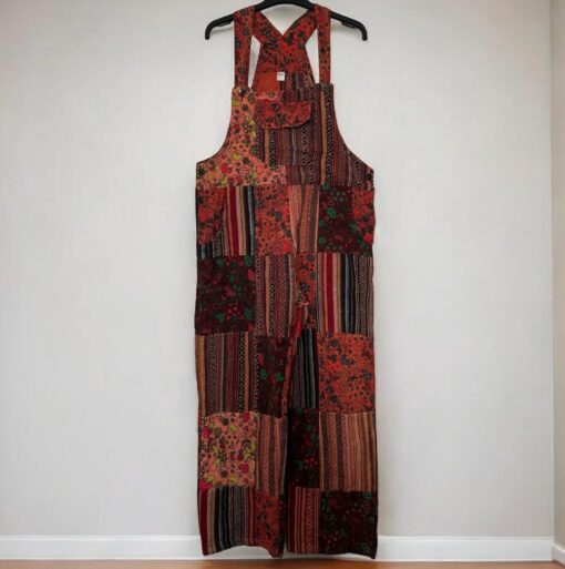 Groovy Hippie Patchwork Overalls One Size Fits All, Adjustable Lengths for Festival Vibes - Image 3