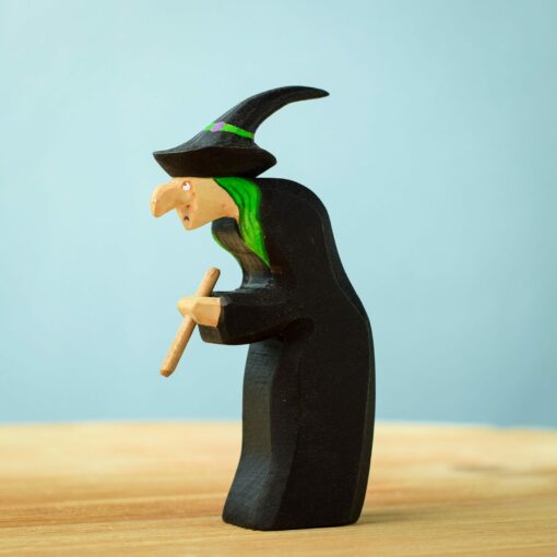 Enchanting Waldorf-Inspired Halloween Toy Handmade Witch and Cauldron Set with Organic Wood and Non-Toxic Paints - Image 2