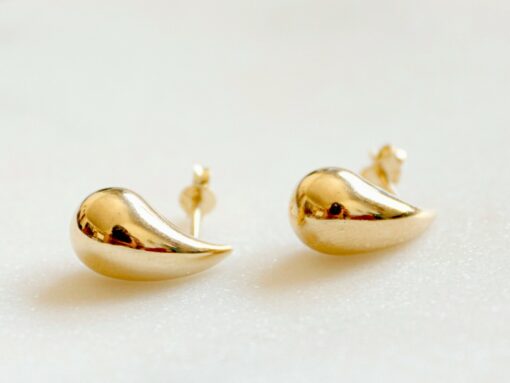 14k Gold Bottega Earrings Elevate Your Style with Solid Gold Teardrop Studs - Image 2