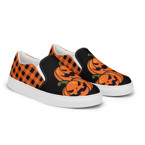 Festive Footwear for a Spooktacular Halloween Checkered and Jack-O-Lantern Canvas Slip-Ons - Image 3