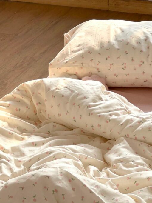 Coquette Pink Floral Duvet Cover and Pillowcases Elevate Your Bedroom with Double Gauze Cotton Comfort - Image 3