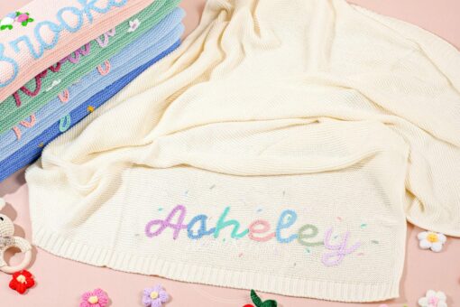 Personalized Hand-Embroidered Knit Baby Blanket A Cherished Keepsake for Your Little One - Image 3